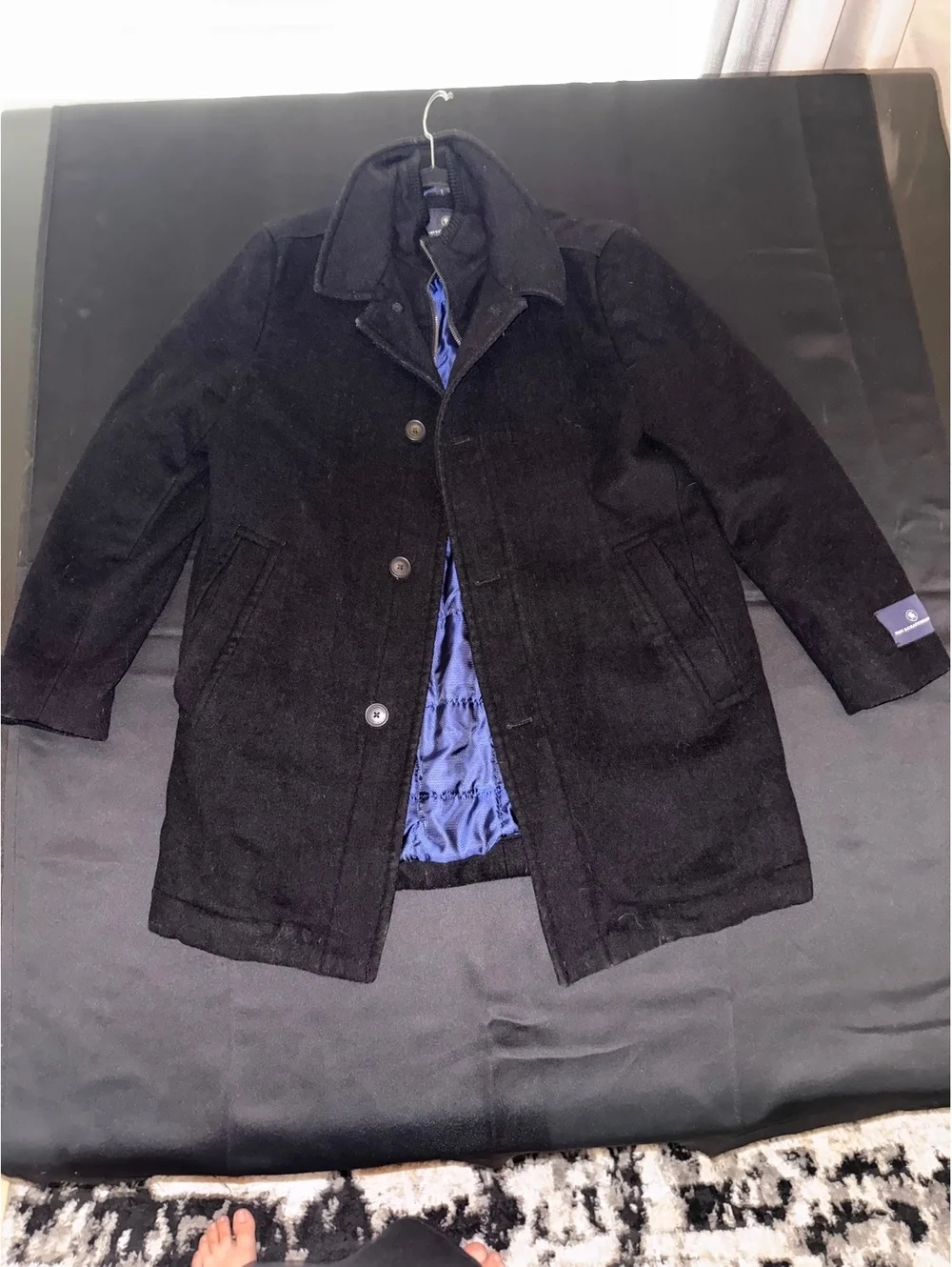 Hart Schaffner Marx Black Wool Coat with Blue Satin Lining,